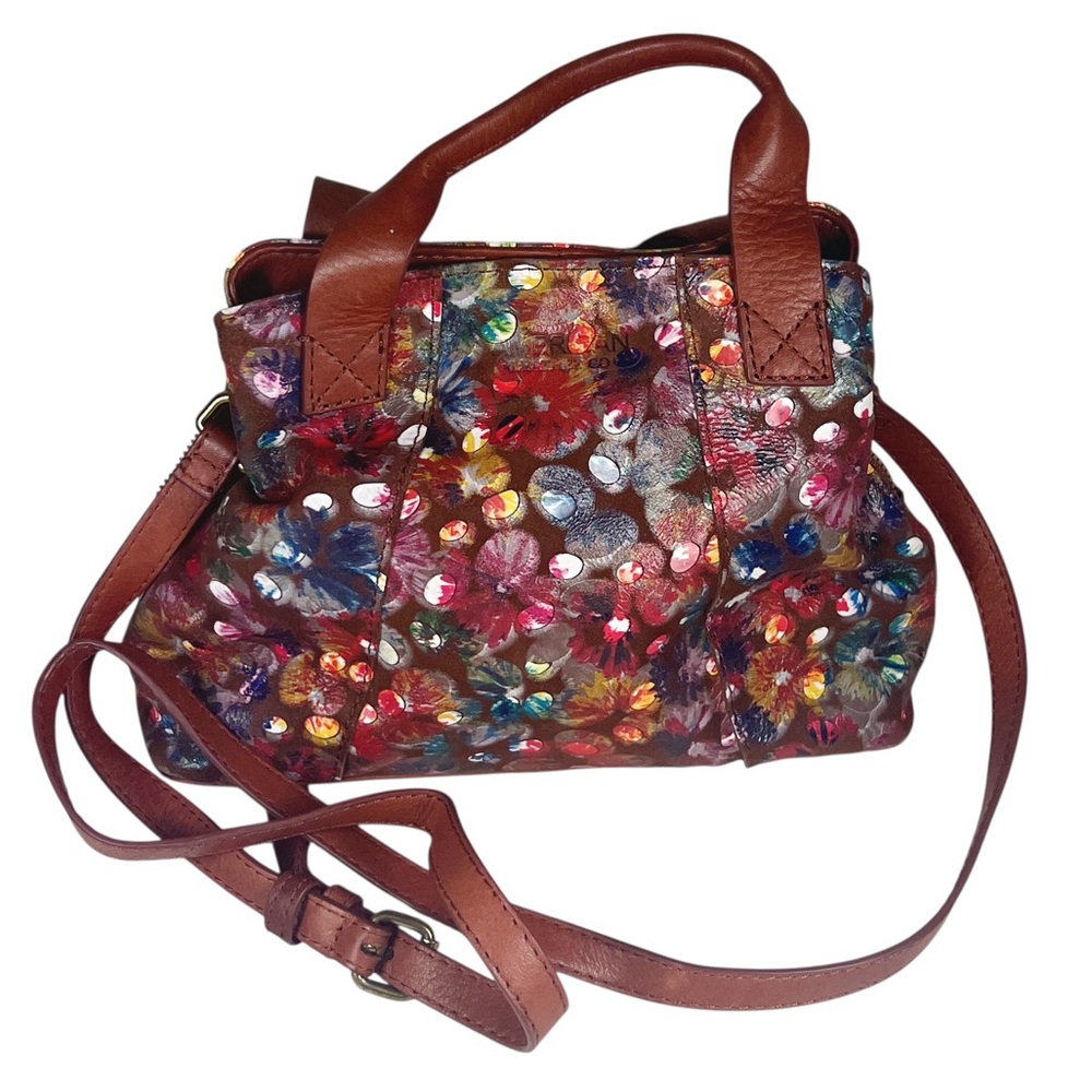 American Leather Co Painted Floral Leather Crossbody Handbag EUC Boho Festival